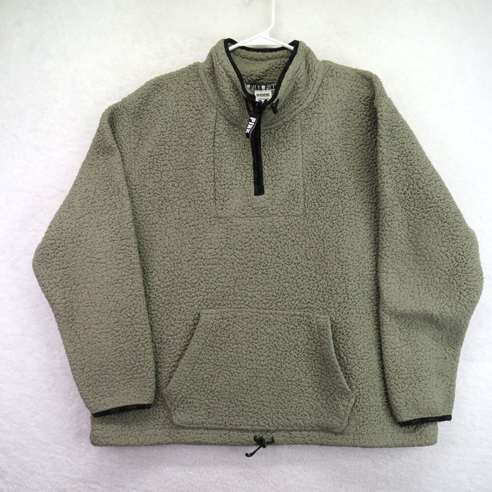Pink Victoria's Secret Pullover Womens XL Sherpa Fleece Quarter Zip Kangaroo Poc